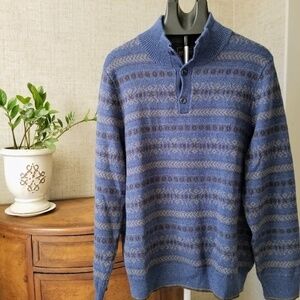 Jos A Bank Reserve Mens XL Knit Pullover Sweater Blue Wool Blend